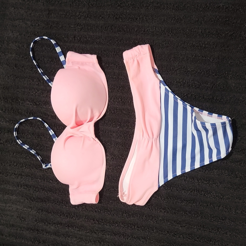 Small, PINK and blue pin stripe, Bikini